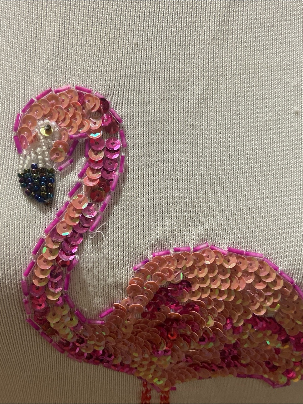 Women’s White Sleeveless Top with Pink Sequin Flamingo - Picture 3 of 5
